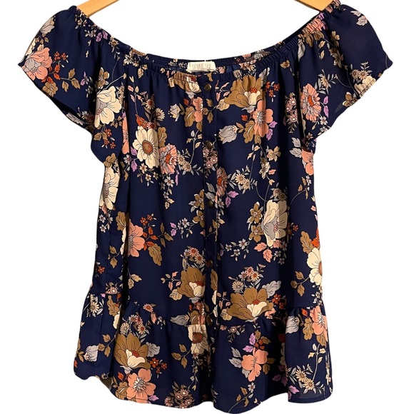 Sienna sky Blue Floral off the shoulder top size small - Picture 1 of 7